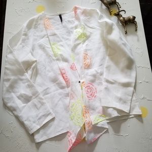 White Women's Lightweight Embroidered Open Jacket